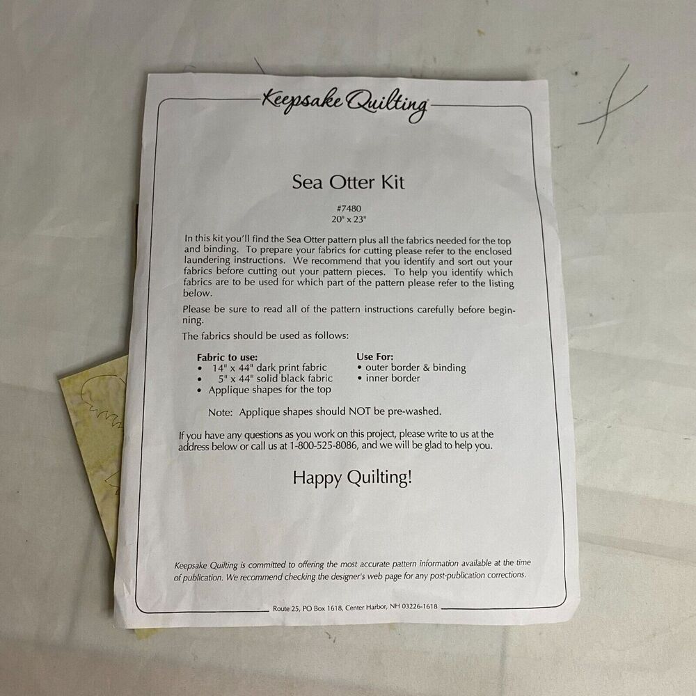 6939 Keepsake Quilting Seal Otter Kit Sewing Pattern
